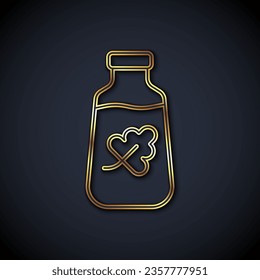 Gold line Essential oil bottle icon isolated on black background. Organic aromatherapy essence. Skin care serum glass drop package.  Vector