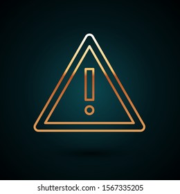 Gold line Exclamation mark in triangle icon isolated on dark blue background. Hazard warning sign, careful, attention, danger warning important sign.  Vector Illustration