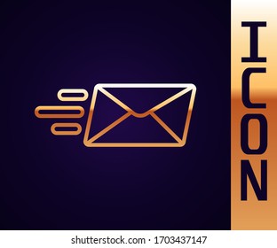 Gold line Express envelope icon isolated on black background. Email message letter symbol.  Vector Illustration
