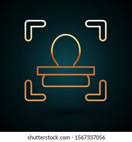 Gold line Face recognition icon isolated on dark blue background. Face identification scanner icon. Facial id. Cyber security concept.  Vector Illustration