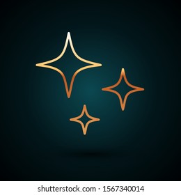 Gold line Falling star icon isolated on dark blue background. Shooting star with star trail. Meteoroid, meteorite, comet, asteroid, star icon.  Vector Illustration