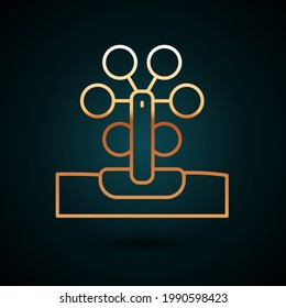 Gold line Ferris wheel icon isolated on dark blue background. Amusement park. Childrens entertainment playground, recreation park.  Vector