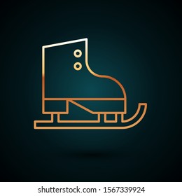 Gold line Figure skates icon isolated on dark blue background. Ice skate shoes icon. Sport boots with blades.  Vector Illustration