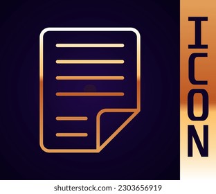 Gold line File document icon isolated on black background. Checklist icon. Business concept.  Vector