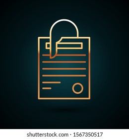 Gold line File document and paper clip icon isolated on dark blue background. Checklist icon. Business concept.  Vector Illustration
