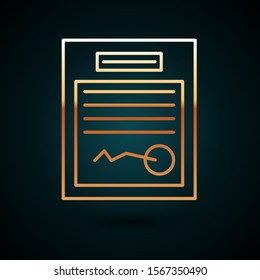 Gold line Filled form icon isolated on dark blue background. File icon. Checklist icon. Business concept.  Vector Illustration