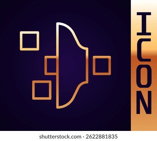 Icono de configuración del Filtrar de línea dorada aislado sobre fondo negro.  Vector