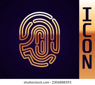 Gold line Fingerprint icon isolated on black background. ID app icon. Identification sign. Touch id.  Vector
