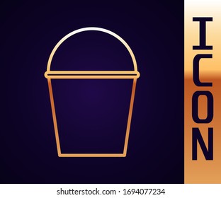 Gold line Fire bucket icon isolated on black background. Metal bucket empty or with water for fire fighting.  Vector Illustration