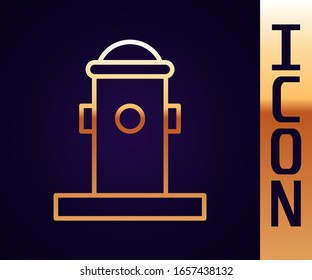 Gold line Fire hydrant icon isolated on black background.  Vector Illustration