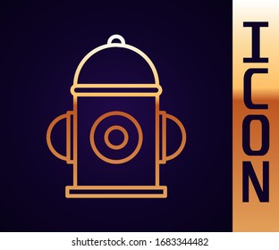 Gold Line Fire Hydrant Icon Isolated On Black Background.  Vector Illustration