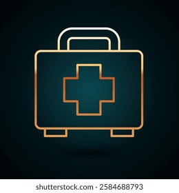 Gold line First aid kit icon isolated on dark blue background. Medical box with cross. Medical equipment for emergency. Healthcare concept.  Vector