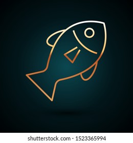 Gold line Fish icon isolated on dark blue background.  Vector Illustration