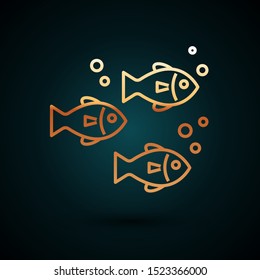 Gold line Fish icon isolated on dark blue background.  Vector Illustration