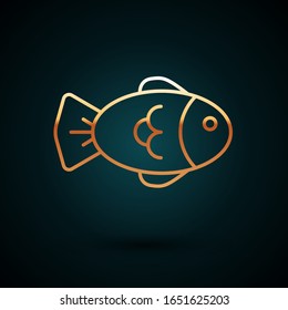 Gold line Fish icon isolated on dark blue background.  Vector Illustration