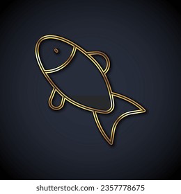 Gold line Fish icon isolated on black background.  Vector