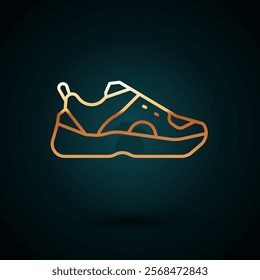 Gold line Fitness sneakers shoes for training, running icon isolated on dark blue background. Sport shoes.  Vector