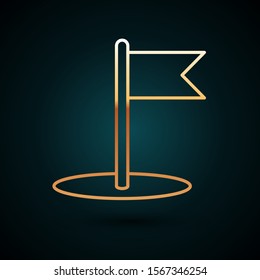 Gold line Flag icon isolated on dark blue background. Location marker symbol.  Vector Illustration