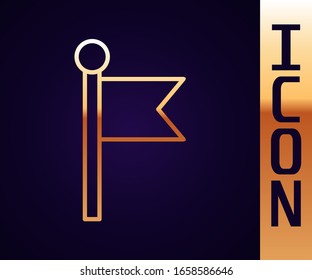 Gold line Flag icon isolated on black background. Location marker symbol.  Vector Illustration