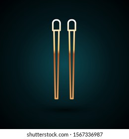 Gold line Food chopsticks icon isolated on dark blue background. Wooden Chinese sticks for Asian dishes. Oriental utensils.  Vector Illustration