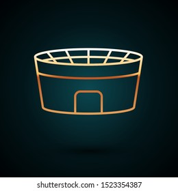 Gold line Football stadium icon isolated on dark blue background. Football arena.  Vector Illustration