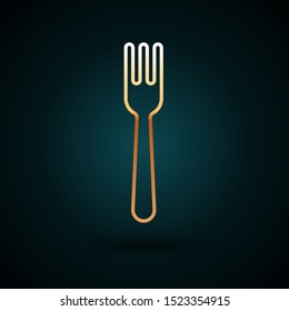 Gold line Fork icon isolated on dark blue background. Cutlery symbol.  Vector Illustration