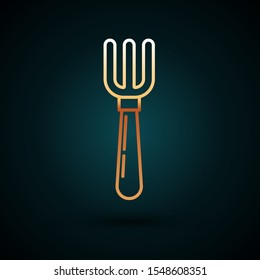 Gold line Fork icon isolated on dark blue background. Cutlery symbol.  Vector Illustration