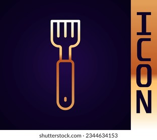 Gold-Line-Fork-Symbol einzeln auf schwarzem Hintergrund. Farbensymbol.  Vektorgrafik
