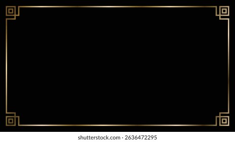 Gold line frame border corner template background. Classic frame Chinese style with gold line in black background. Suit for certificate, award, invitation, decoration, voucher, etc