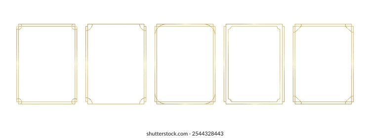 Elemento de molduras de linha dourada, fundo branco isolado. Luxo minimalista, fronteiras geométricas.