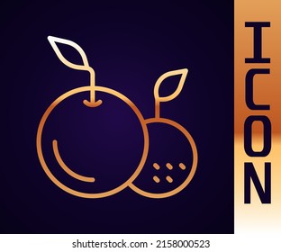 Gold line Fruit icon isolated on black background.  Vector