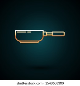 Gold line Frying pan icon isolated on dark blue background. Fry or roast food symbol.  Vector Illustration