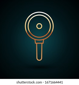 Gold line Frying pan icon isolated on dark blue background. Fry or roast food symbol.  Vector Illustration