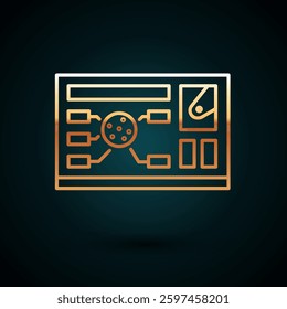 Gold line Futuristic hud interface icon isolated on dark blue background. Hologram ui infographic, interactive globe and cyber sky fi screen.  Vector Illustration