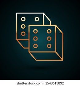 Gold line Game dice icon isolated on dark blue background. Casino gambling.  Vector Illustration