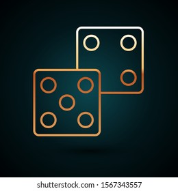 Gold line Game dice icon isolated on dark blue background. Casino gambling.  Vector Illustration