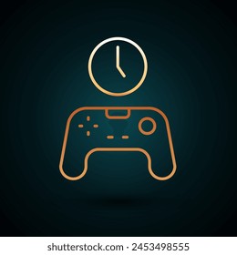 Gold line Gamepad of time icon isolated on dark blue background. Time to play games. Game controller.  Vector
