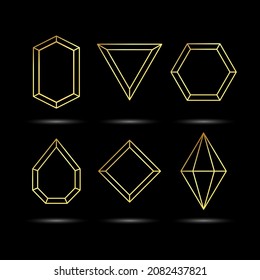 Gold line gem collection on black background