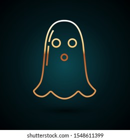 Gold line Ghost icon isolated on dark blue background. Happy Halloween party.  Vector Illustration