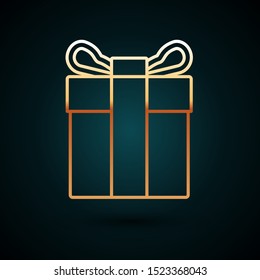 Gold line Gift box icon isolated on dark blue background.  Vector Illustration