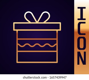 Icono de la caja de regalo de la línea dorada aislado en fondo negro. Feliz cumpleaños.  Ilustración vectorial