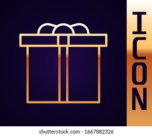 Gold line Gift box icon isolated on black background. Happy Birthday.  Vector Illustration