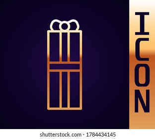 Gold line Gift box icon isolated on black background. Happy Birthday.  Vector Illustration