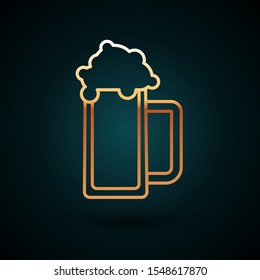 Gold line Glass of beer icon isolated on dark blue background.  Vector Illustration