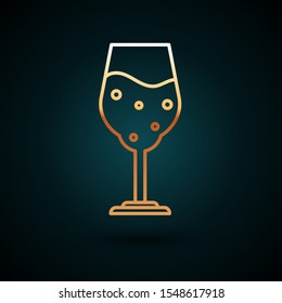 Gold line Glass of beer icon isolated on dark blue background.  Vector Illustration