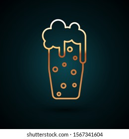 Gold line Glass of beer icon isolated on dark blue background.  Vector Illustration