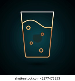 Gold line Glass with water icon isolated on dark blue background. Soda glass.  Vector