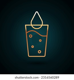 Gold line Glass with water icon isolated on dark blue background. Soda glass.  Vector
