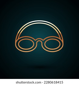 Gold line Glasses and cap for swimming icon isolated on dark blue background. Swimming cap and goggles. Diving underwater equipment.  Vector