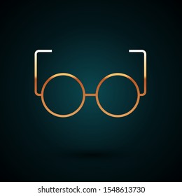 Gold line Glasses icon isolated on dark blue background. Eyeglass frame symbol.  Vector Illustration